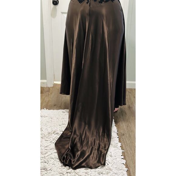 Jovani Embellished Lace Brown Satin Black Beaded Prom Evening Gown 12 Pageant - Picture 3 of 16